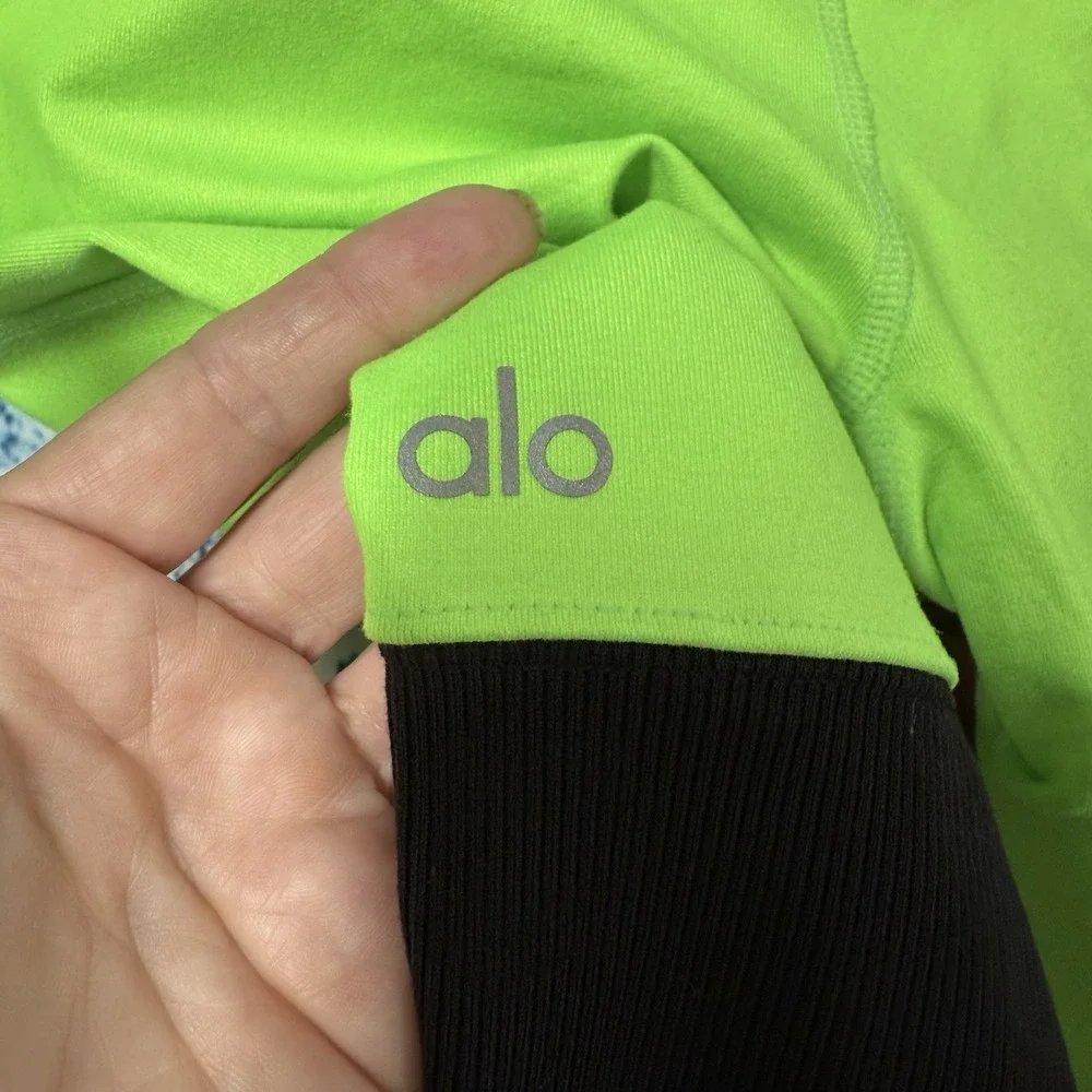 ALO Yoga Women's Neon Green Black Goddess Leggings Sz Small Ruched
